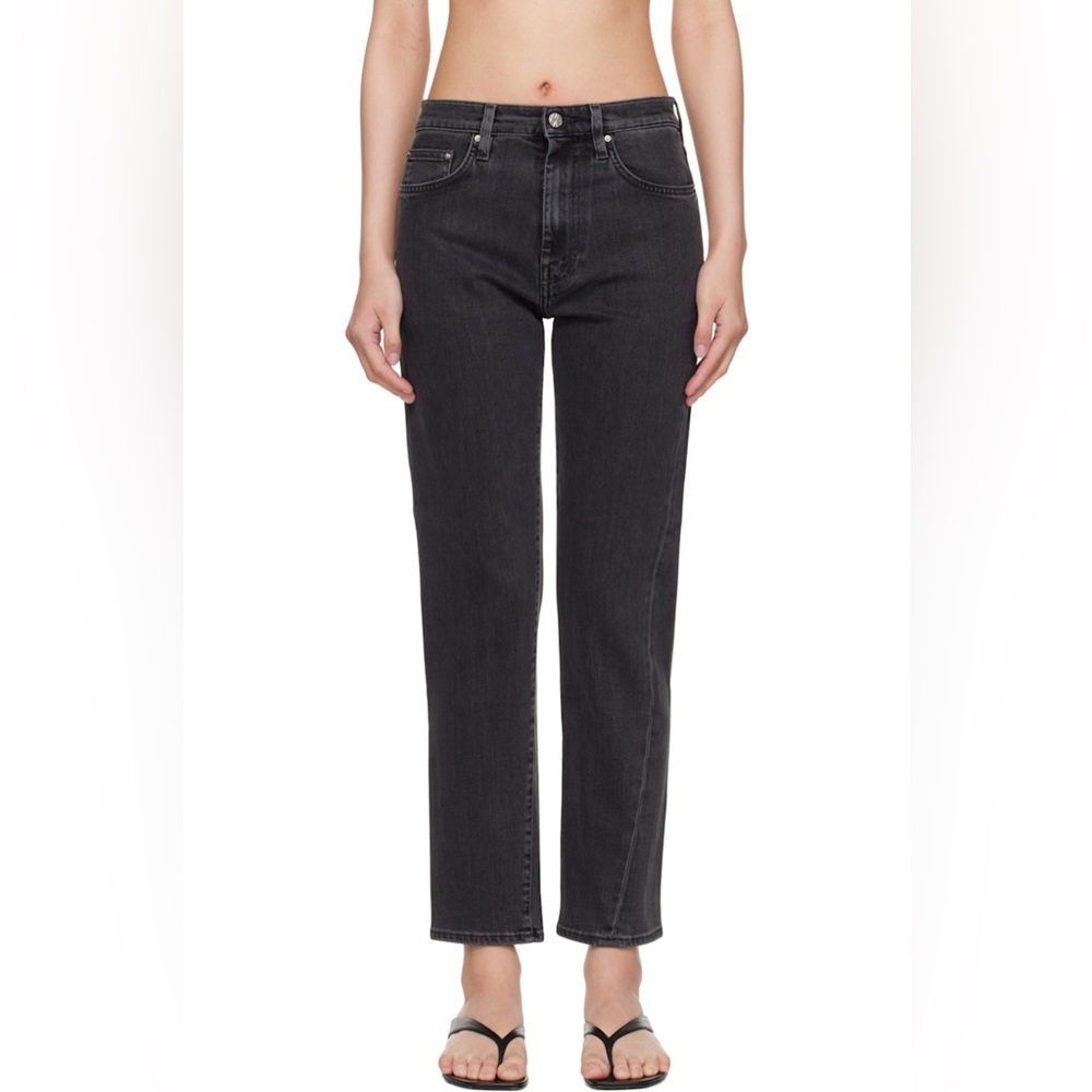 Toteme Crop Twisted Seam Straight Leg Faded Black 24 W 25 L Stretch Denim Jean